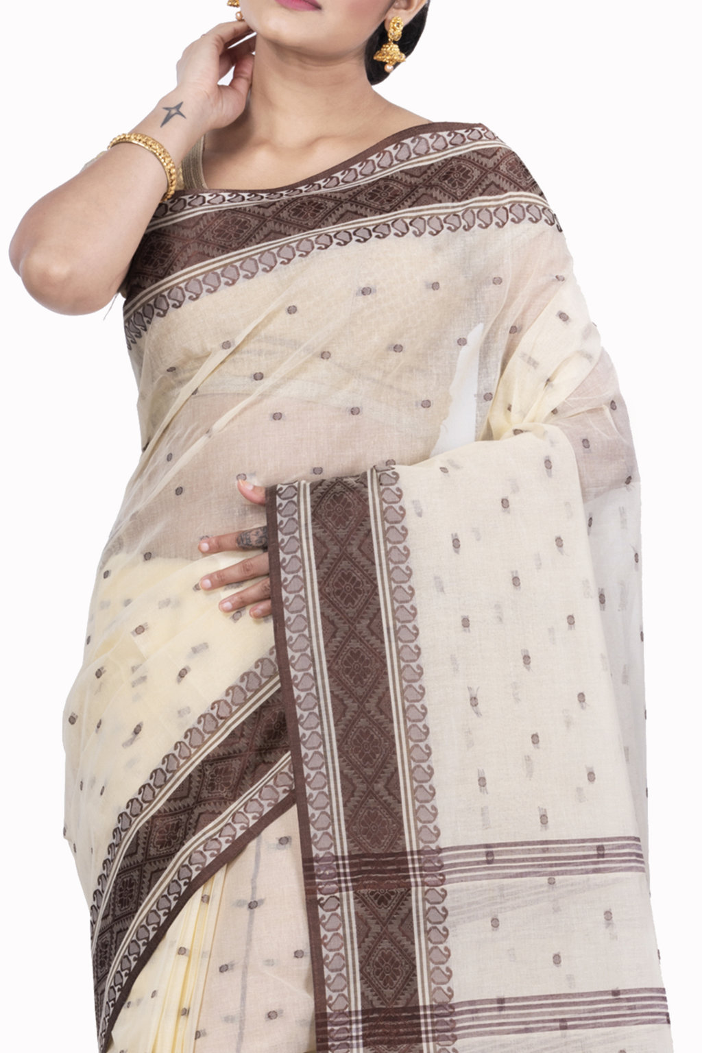 Brown Pure Cotton Boysko_Tant Tant Saree (844)